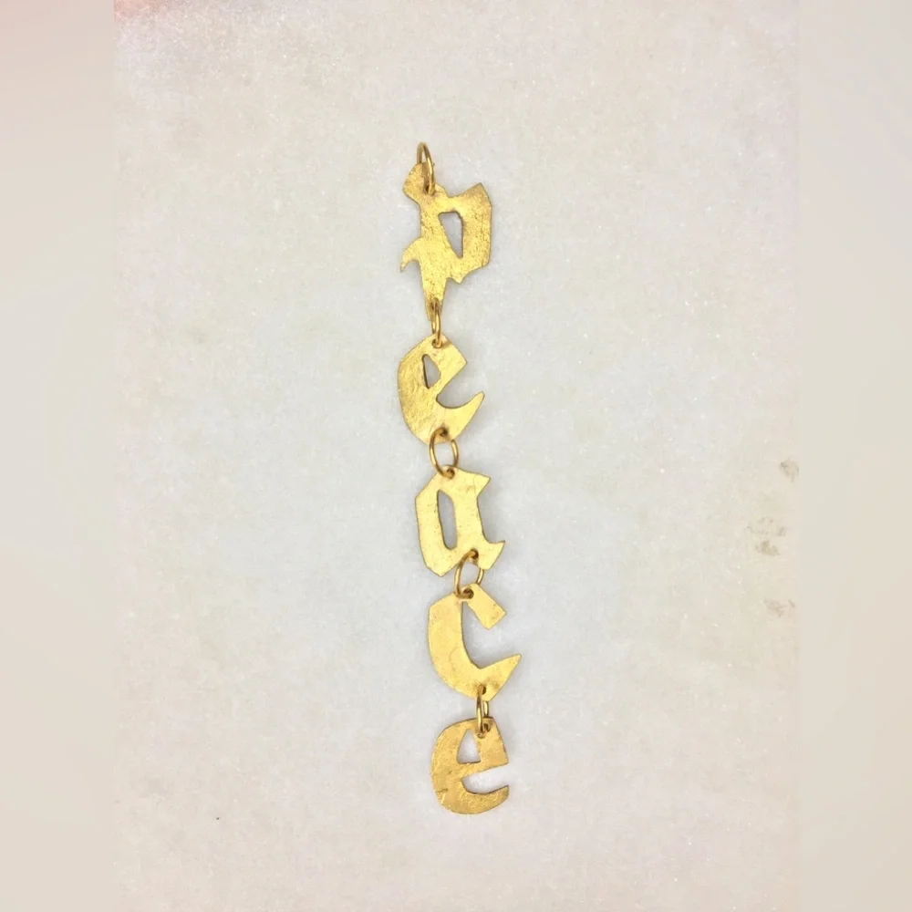 Gold Peace Necklace, handcrafted peace gold tone pendant w/24k gold plated chain - Picture 7 of 15